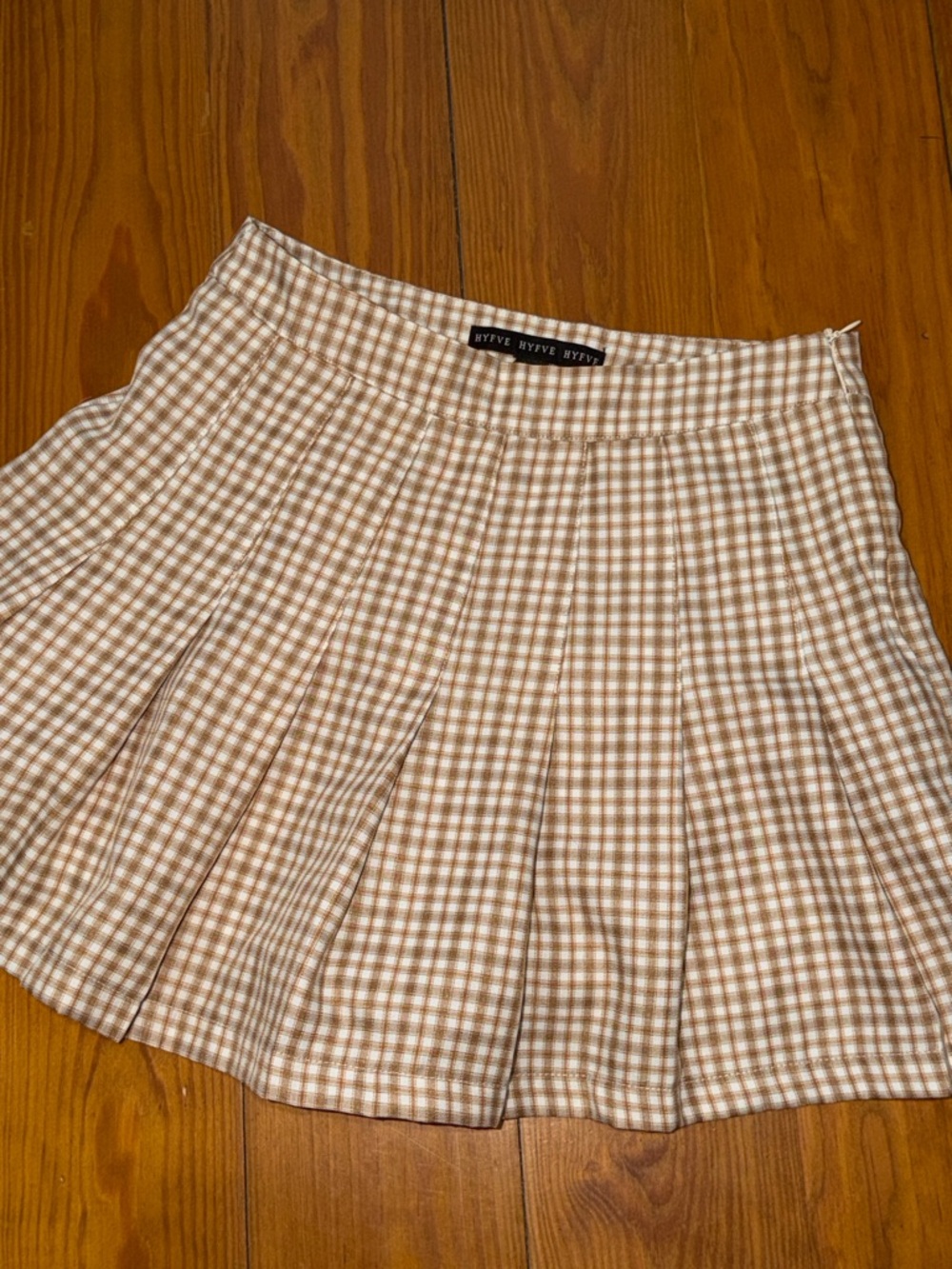 Beige Gingham Pleated Mini Skort